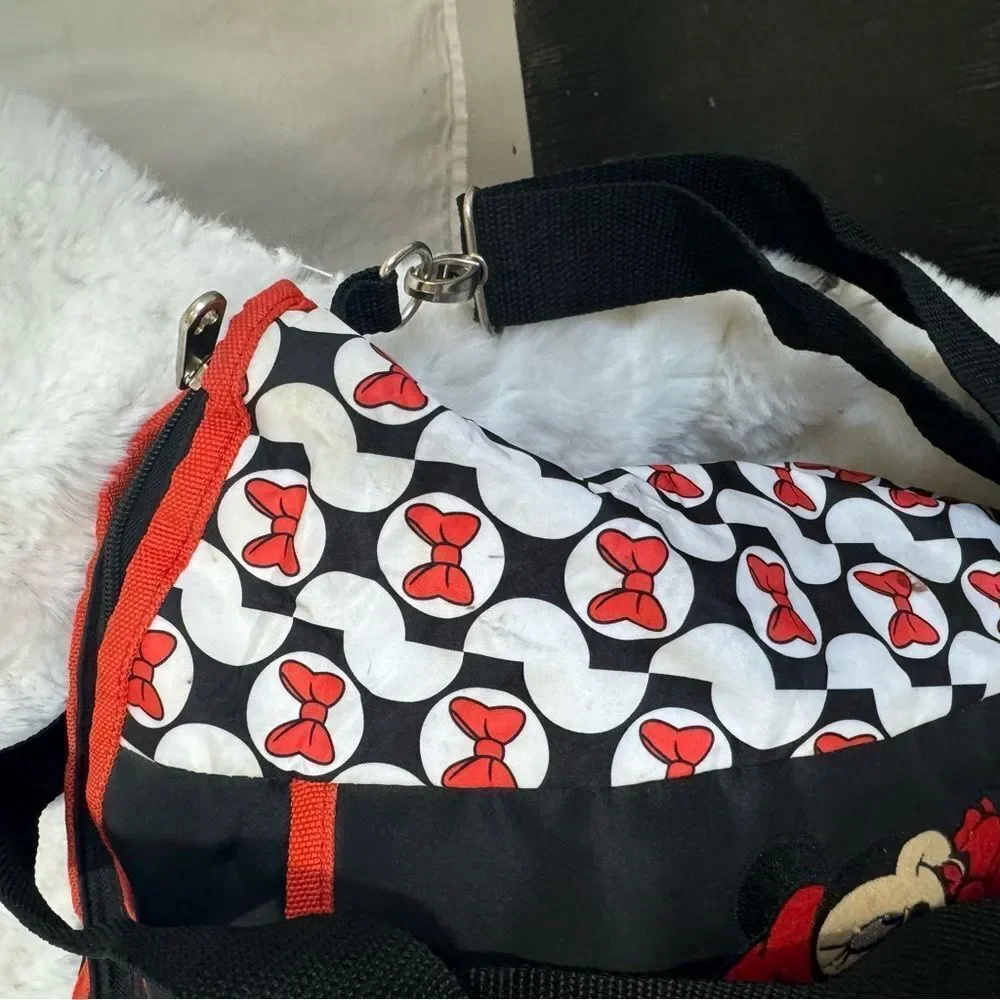 Disney Baby Minnie Mouse Black White Red Canvas Large Diaper Shoulder Bag
